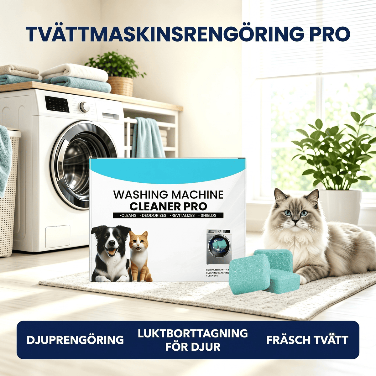 WashCore – Rengöringstabletter för Tvättmaskin mot Djurhår och Lukt – Djuprengöring