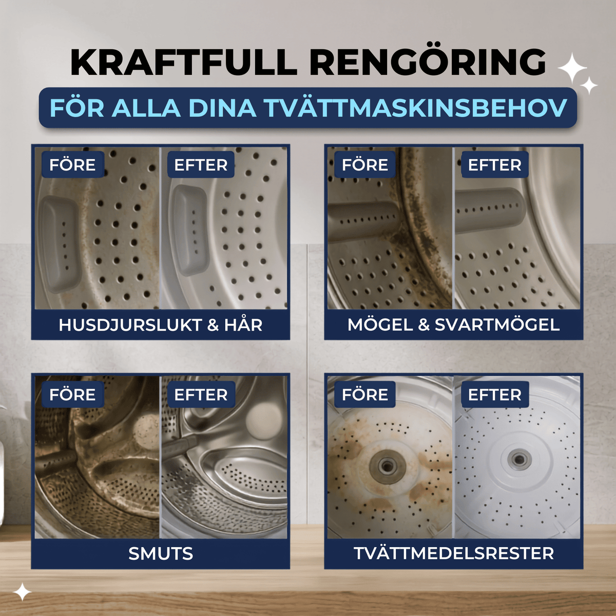 WashCore – Rengöringstabletter för Tvättmaskin mot Djurhår och Lukt – Djuprengöring