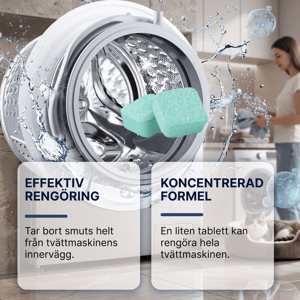 WashCore – Rengöringstabletter för Tvättmaskin mot Djurhår och Lukt – Djuprengöring