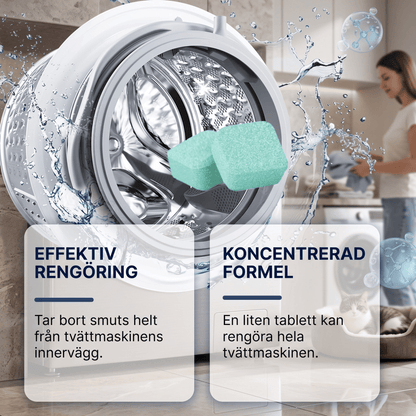 WashCore – Rengöringstabletter för Tvättmaskin mot Djurhår och Lukt – Djuprengöring