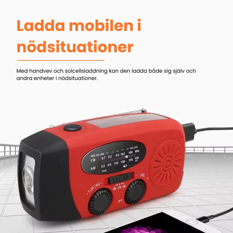 Portabel Nödradio – Solcellsladdning & Handvev för Kris & Friluftsliv