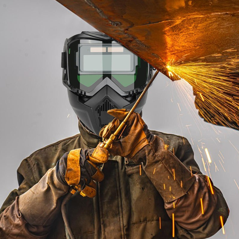 Svetsmask med automatisk nedbländning och kolfilter