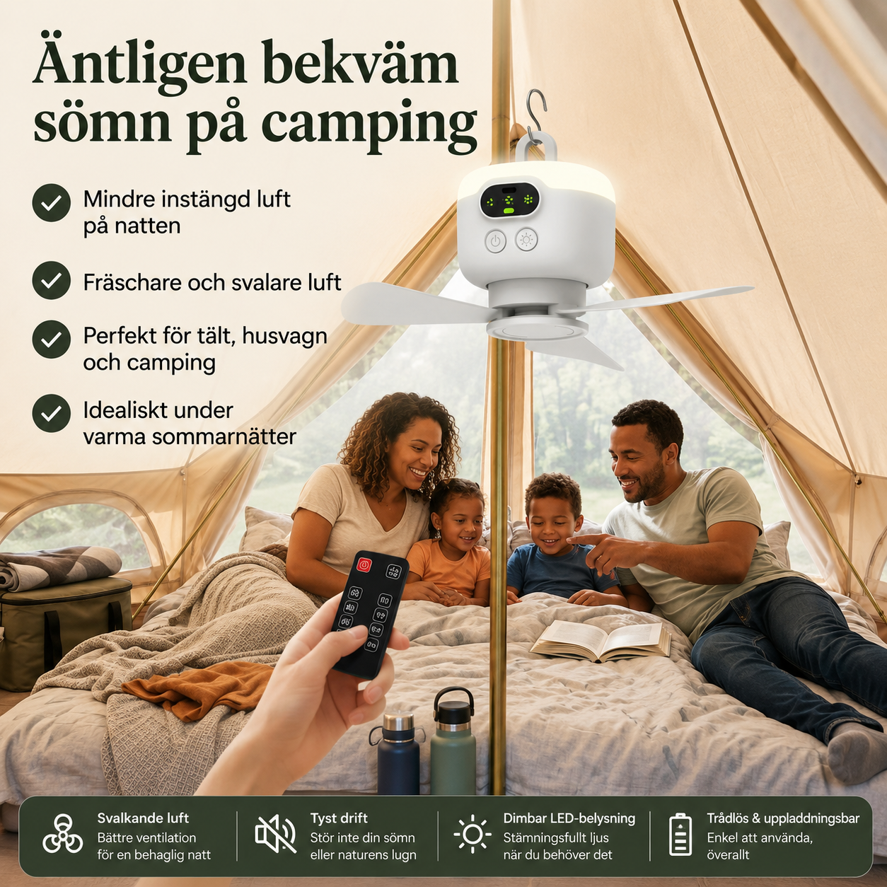 NordBreeze™ | Hängande Campingfläkt för Svala Nätter