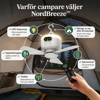 NordBreeze™ | Hängande Campingfläkt för Svala Nätter