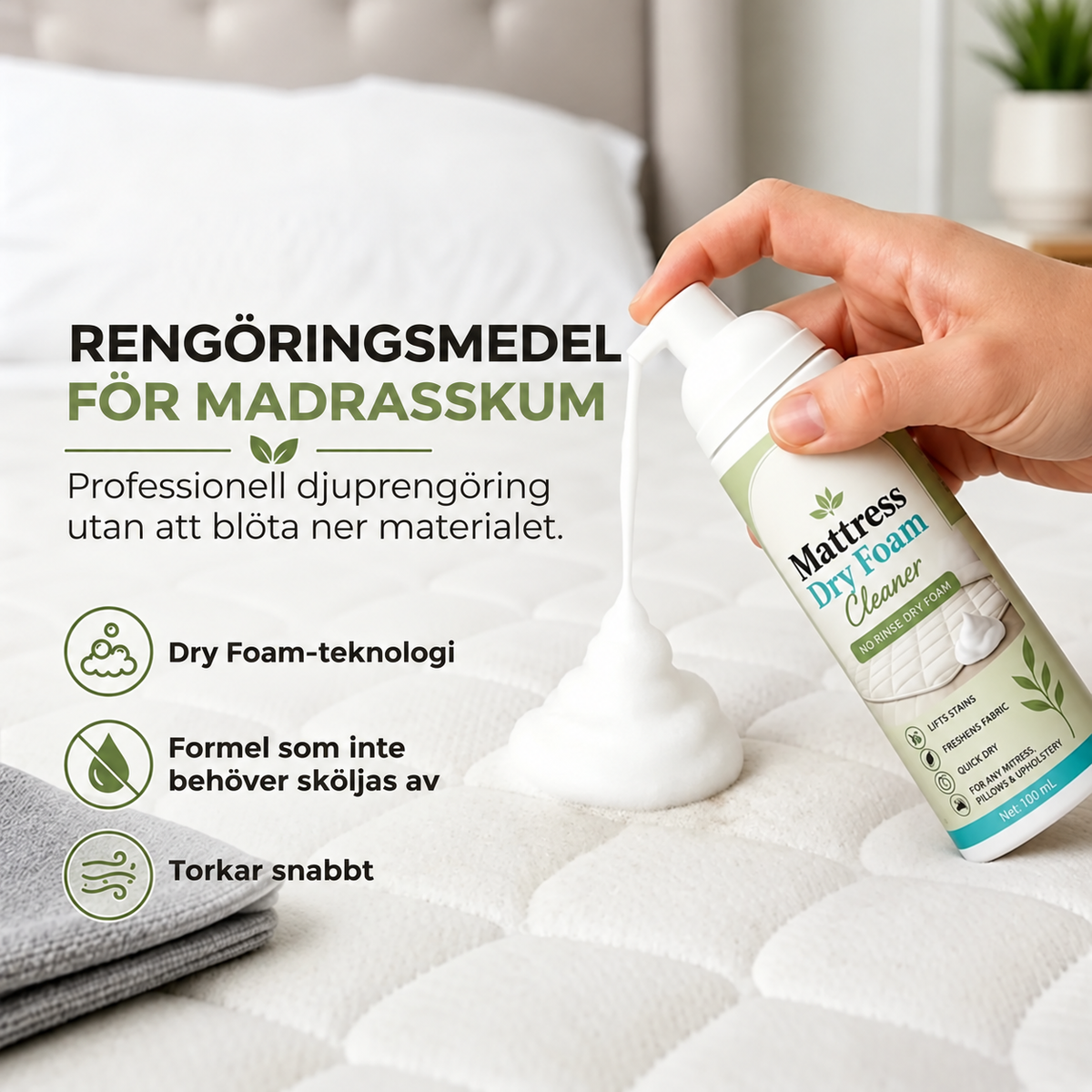 Torrskumsrengöring för madrasser – vattenfri fläckborttagning