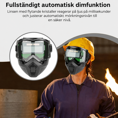 Svetsmask med automatisk nedbländning och kolfilter