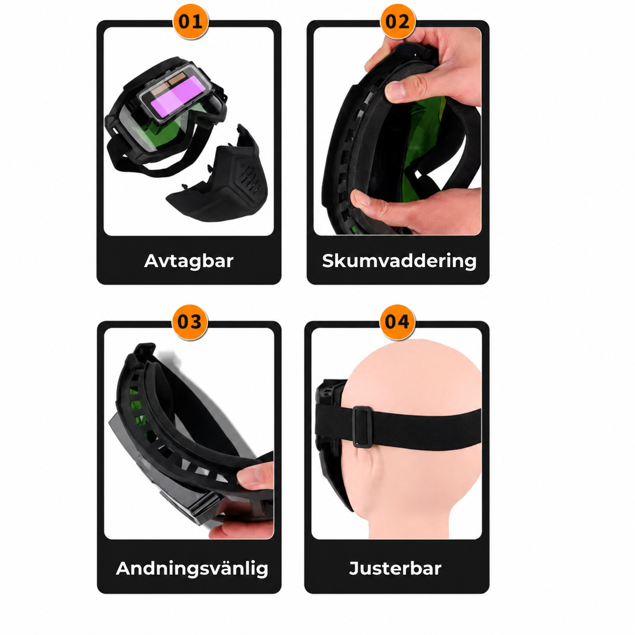 Svetsmask med automatisk nedbländning och kolfilter