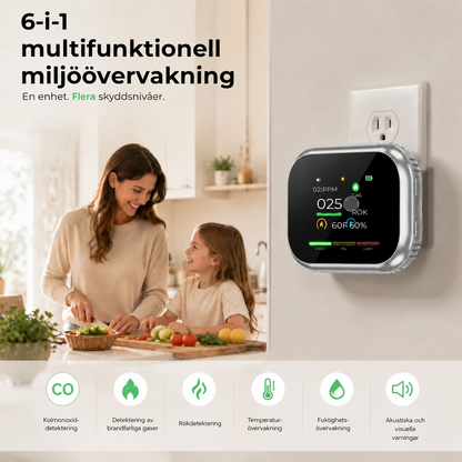 6-i-1 smart säkerhetsdetektor – upptäcker upp till 12 olika gaser