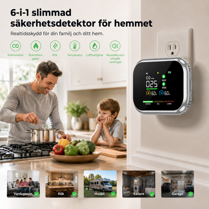 6-i-1 smart säkerhetsdetektor – upptäcker upp till 12 olika gaser