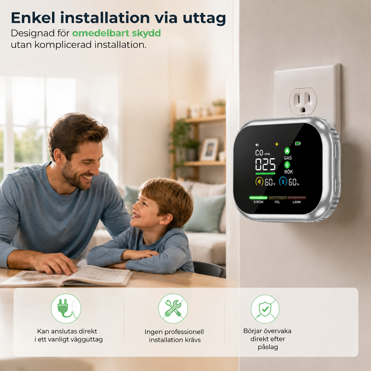 6-i-1 smart säkerhetsdetektor – upptäcker upp till 12 olika gaser