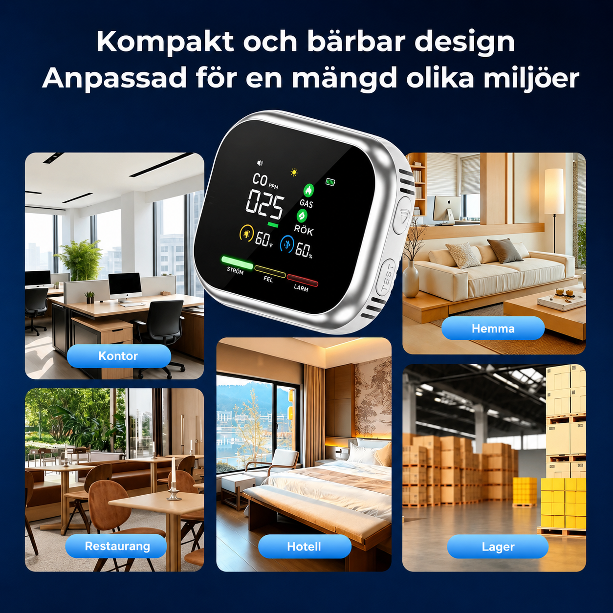 6-i-1 smart säkerhetsdetektor – upptäcker upp till 12 olika gaser