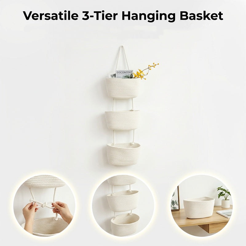3-Nivå Vägg-Hängande Förvaring – Boho Rep & Utrymmesbesparare